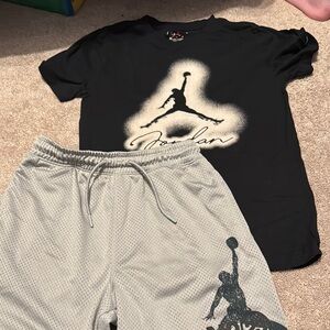 Jordan Black Tee with Light Gray Mesh Shorts Set
